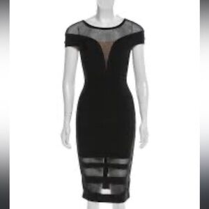 Herve Leger Black Mesh-Panel Midi Dress